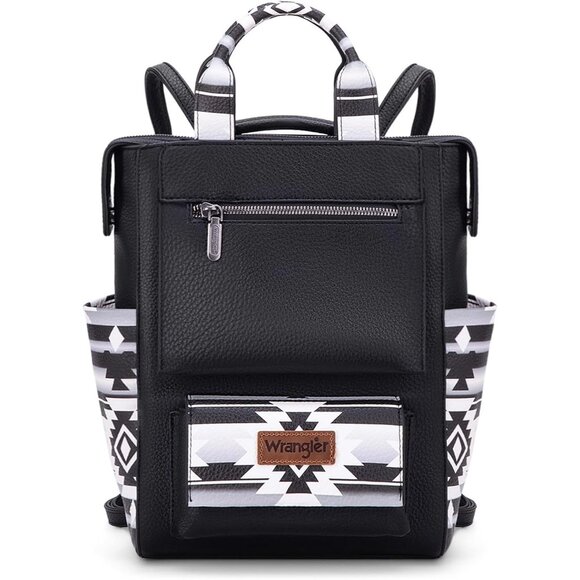 Chic Black Wrangler Aztec Backpack Purse with Adjustable Straps & Zipper Closure - Picture 1 of 7